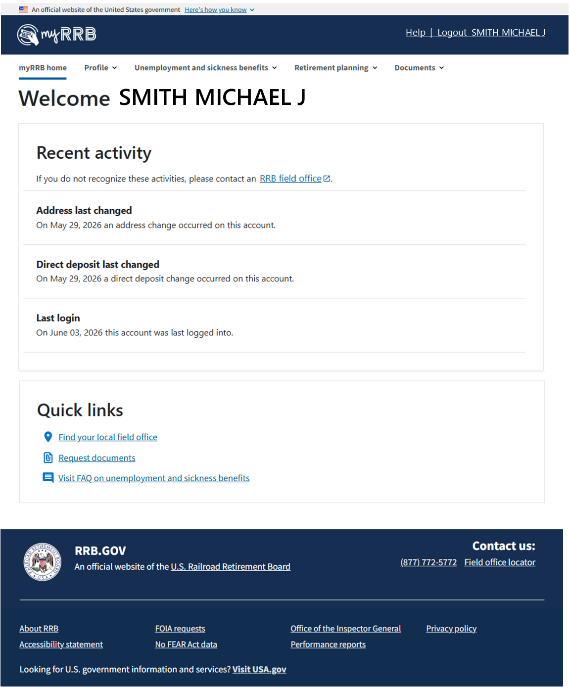 image of homepage for retired railroad employees